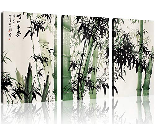 Tutubeer Bamboo Canvas Wall Art For Home Decor Bamboo Paintings For Wall Bamboo Wall Picture Chinese Painting Of Bamboo Forest Nature Picture Print On Canvas For Home Decor, Ready To Hang 16X32Inchx3 #TOP1