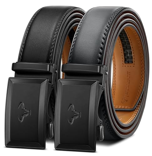 BULLIANT Men's 2-Pack Ratchet Leather Belt Trimmable 1 3/8"-Gift Boxed