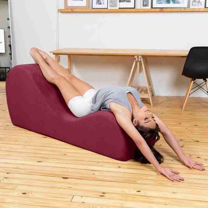Image of Soul Craft Sheesham Wood Leatherate Tantric Chaise Lounge, Yoga Chaise Lounge, Modern Lounge, Relaxing Lounge Chair with Cushion (RED)