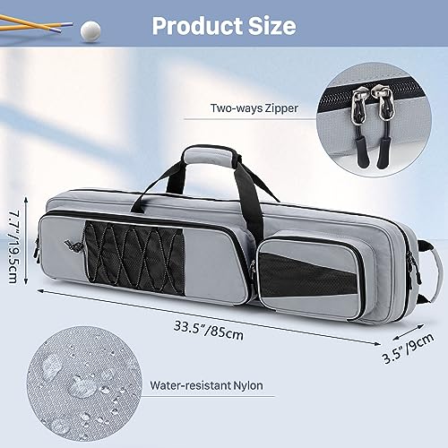 GOBUROS 4x5 Pool Cue Case, Billiard Stick Carrying Case Holds 4 Butts and 5 Shafts, Soft Pool Stick Bag with Large Front Accessories Pockets and Shoulder Strap for Easy Carry - Image 5