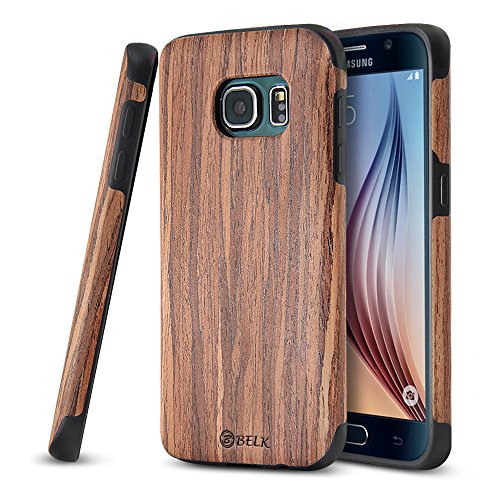 B BELK Galaxy S7 Edge Case, [Air to Beat] Non Slip [Slim Matte] Wood Tactile Rubber Bumper [Ultra Light] Soft TPU Back Cover, Premium Smooth Wooden Shell for Samsung Galaxy S7 Edge - 5.5 inch, Cherry