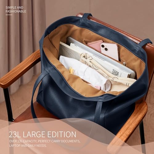 Image of KALIDI Large Tote Bag Vegan Leather Casual Zipper Work Bag Weekender Hobo for Women 16L Oversize Shoulder Travel Purse