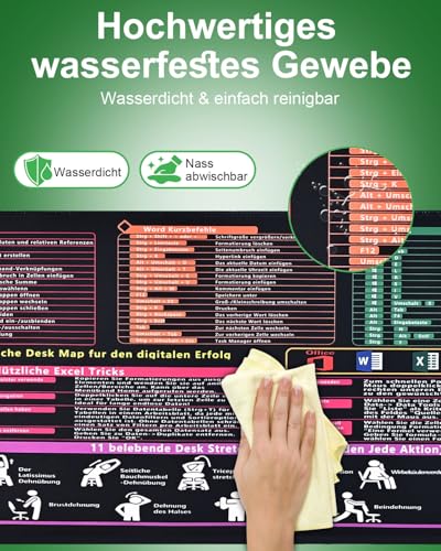 Excel Schreibtischunterlage mit Tastenkürzeln für Büro, Rutschfest 80×30 cm – Ansicht 6