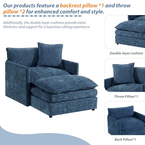 Sillón Chaise Lounge Plegable Chenille Azul miniatura 5