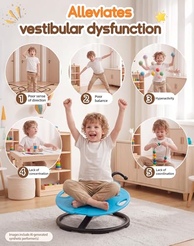 Image of SUNFATT Heavy Duty Spinning Chair for Autistic Kids,Safety Handles,242lbs | Sensory Sit and Spin Chair with Metal Base,360 Swiveling Chair for ADHD,Calming Indoor Outdoor Toy for 3-12