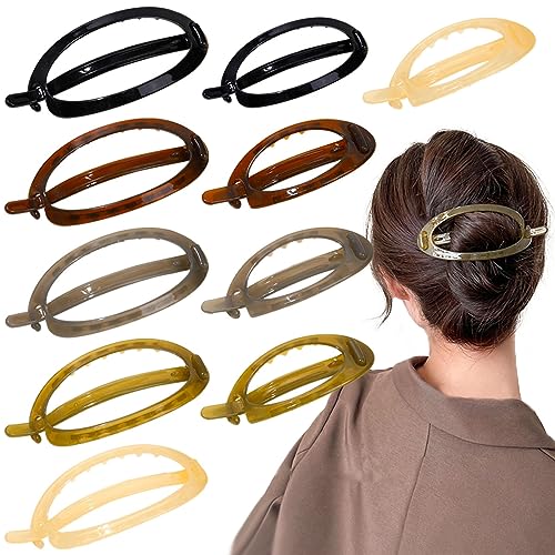 Ainvhh 10 Pcs French Oval Hair Clips For Women, Plastic Bun Ponytail Curved Hair Claw Clips Alligator Hair Barrettes Volume No Slip Grip Strong Hold Banana Hair Clamps Jaw Clips Styling Hair Accessories cover