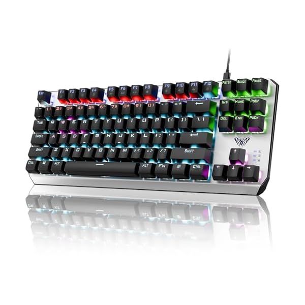 AULA Keyboard, TKL Mechanical Gaming Keyboard with RGB Backlit, All-Metal Panel Wired Keyboard, N-Key Anti-Ghosting Keyboard Gaming Red Switches with Programmable Keys for MAC Xbox PC Gamer, 87 Keys