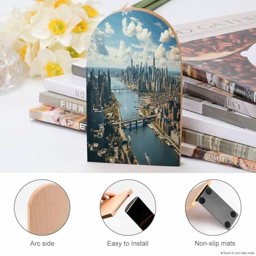 Sujetalibros de madera resistentes con diseño elegante de Manhattan 5