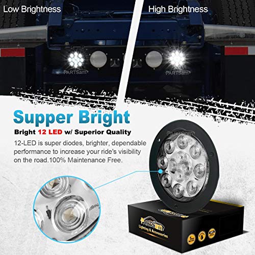 Partsam 2Pcs 4" Waterproof Backup Reverse Light Flange Mount 12 Led Truck Trailer Rv White #TOP3