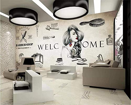 Adesivi Murali Per Carta Da Parati Autoadesivi 3D Barbiere Di Bellezza Per Capelli Retrò Per Soggiorno Camera Da Letto Camera Dei Bambini Ristorante Ufficio Parete Foto Decorazione Mur 140(L)x70(H)cm