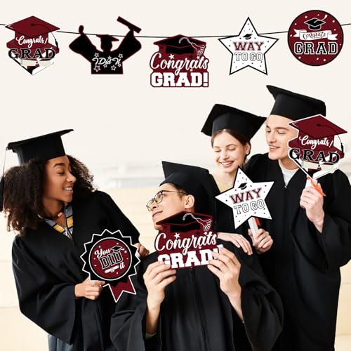 Image of 24Pcs Graduation Party Decorations Class of 2026, Graduation Centerpieces for Tables, 2026 Congrats Grad Party Centerpiece Stick Table Toppers for Graduation Party Supplies (Maroon)