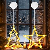 Buudala Weihnachtsdeko Fenster Innen, 2 Stück LED Stern & Weihnachtsbaum Weihnachtsbeleuchtung Lichter mit 3 Beleuchtungsmodi, Timer, Saugnäpfe, Fensterbeleuchtung Weihnachten für Party(Warmweiß)