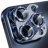 Choiche Compatible for iPhone 15 Pro/iPhone 15 Pro Max Camera Lens Protector, Bling Camera Cover with 9H Tempered Glass Lens Screen Protector Metal Ring Decoration Accessories (Glitter-Titanium Blue)