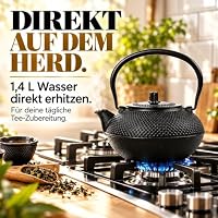 Lumaland Tee Set 12-teilig | 1,4 Liter Gusseiserne Teekanne Tetsubin | Stövchen aus Gusseisen | 4 Teebecher & 4 Untersetzer | Japanisches Teeset Inkl. Bambus Dosierlöffel & Edelstahl Sieb – Ansicht 4