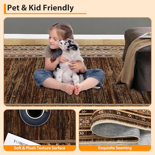 GlowSol Modern Washable Rug 4x6 Solid Brown Rugs for Living Room Non-Shedding Stain Resistant Bordered Carpet Neutral Non-Slip Bedroom Throw Carpet for Apartment Bedroom Dining Table,Brown