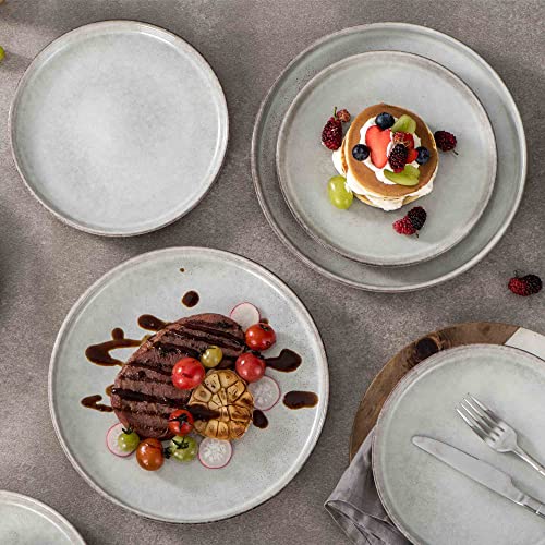 Henten Home Ceramic Dinner Plates, 10 Inch Large Porcelain Steak Plates Set Of 4, Fluted Round Pasta Plates For Kitchen, Salad Serving Stoneware Dishes, Reactive Glaze, Scratch Resistant (Grey) #TOP6