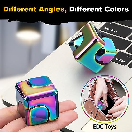 Image of Dilabnba Infinity Cube Fidget Spinner Toy for Kid Adult, Metal EDC Fidget Block Figner Spinner 4 in 1 Focus Spinning Toy, Cool Sensory Desk Gadget Stress Relief Gift for Boy Girl Teen Men (Rainbow)