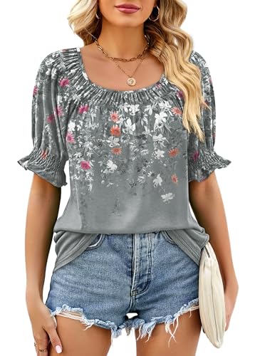 Image of WIHOLL Womens Short Sleeve Square Neck Summer Tops Dressy Casual Blouses Trendy Clothes 2026