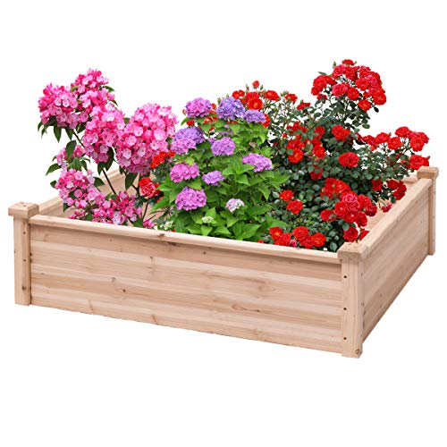 Giantex Raised Garden Bed, Wood Planter Box, Outdoor Square Garden