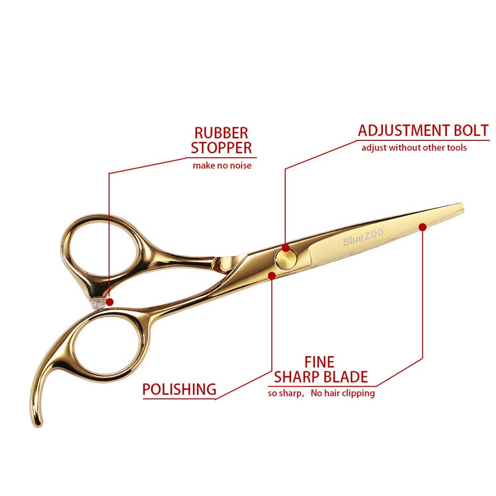 Professionelles Haarschneidescheren-Set, 5,5-Zoll-Friseur-Haarschneideschere aus Edelstahl, Styling-Werkzeug, mit Lederetui, für Friseur, Heimgebrauch, Salon (Gold)