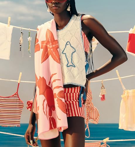 Image of Women Graphic Sweater Vest Y2k Sleeveless Lobster Pullover Top Crew Neck Lightweight Fall Knit Tank Top (Tie White Fish,L)