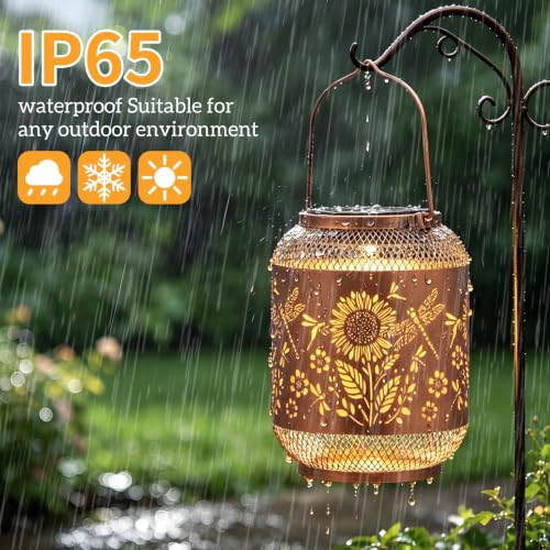 Image of Solar Lantern Outdoor Hanging Solar Garden Light Gifts for Mom Grandma Women,Waterproof Metal Decorative Lantern, Warm White Solar Lights for Patio Yard(Dragonfly )