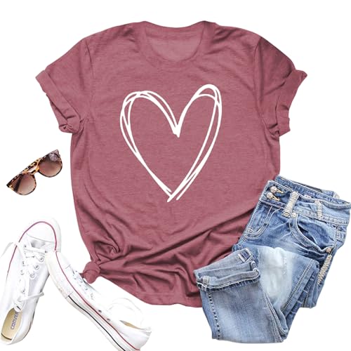 Image of Valentines Shirts for Women Valentine Love Heart Printed Graphic Tshirt Cute Girls Casual Top