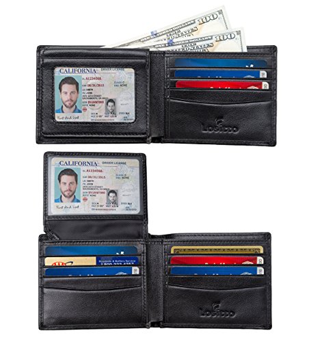 2 ID Window RFID Blocking Wallet for Men, Bifold Wallet, Sleek and Stylish Gift for Men, Multi Card Extra Capacity Travel Wallet (Large, Nappa Black-Smooth full grain leather)