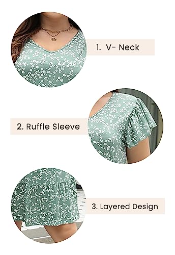 Image of Celkuser Womens Plus Size Summer Casual Midi Dress Short Ruffle Sleeve Tiered Empire Waist T-Shirt Dress with Pockets