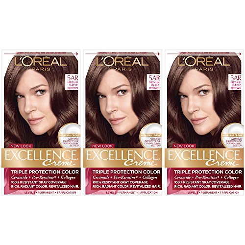 Image of L'Oreal Paris Excellence Creme Permanent Hair Color, 5AR Medium Maple Brown (3 Count)