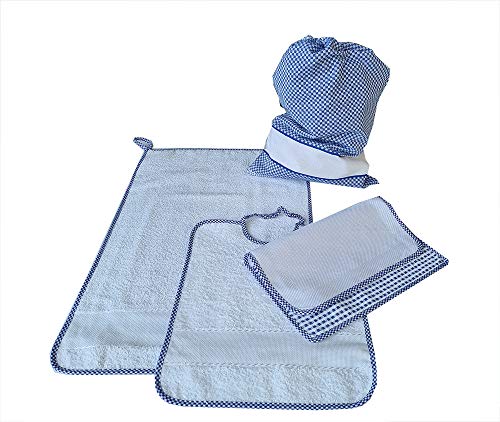 bavaglia con elastico OM DOLCE CASA Set Asilo Scuola Materna Sacca Salvietta Bavaglia + Porta Bavaglia in Omaggio 100% Cotone
