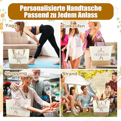 Tarklanda Jutebeutel für Frauen, Stofftasche Geschenk Damen, Jute Baumwolltasche mit Spruch Bin Kurz (W) Einkaufen, Einkaufstasche Geschenk für Frauen, Freund, Frau, Mama zum Geburtstag, Weihnachten