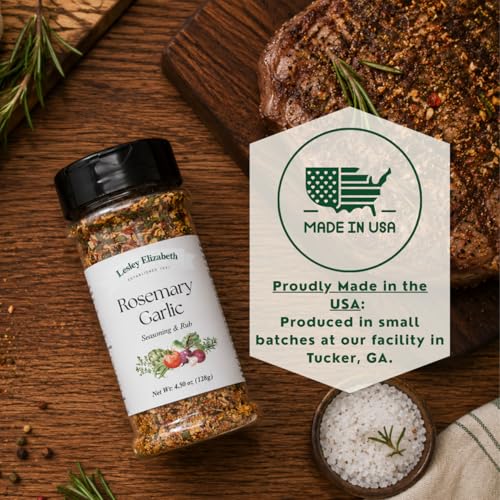Image of Lesley Elizabeth Rosemary & Garlic Rub - All-Purpose Herb & Garlic Seasoning Blend | Gourmet Grill & Cooking Spice for Chicken, Beef, Pork, Seafood & Vegetables