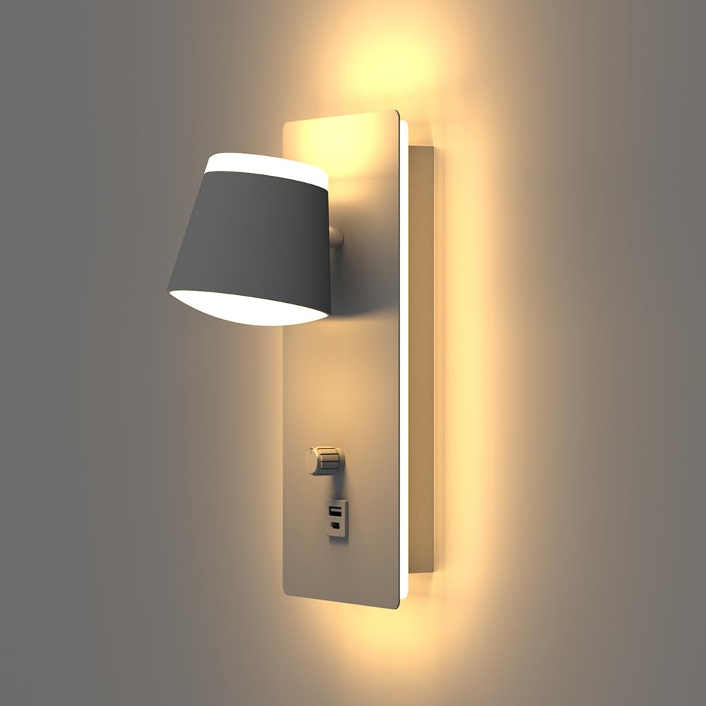 Sytmhoe 2 Pièces Appliques Murales Blanche Avec Port Usb Type C, Art Deco Led Blanc Lampe Murale Avec Interrupteur, 16W 3000K Dimmable Rotatif Liseuse Luminaires De Chevet Pour Chambre Salon Hôtel