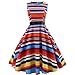 Produktbild Kleid Damen Kolylong Frauen Elegant Regenbogen Ärmellos Kleid Knielang Vintage Hohe Taille Bunt Kleid Retro Prom Swing Kleid Rockabilly Ballkleid Cocktail Party Abendkleid Faltenrock (XXL, Multicolor)