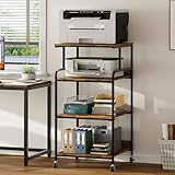 Warmiehomy 4段 24インチ x 24インチ プリンタースタンド 調節可能な収納棚付き - キャスター付き大型トールプリンターテーブル - 3Dレーザープリンター用ローリングカート - ホームオフィス 小さなスペースの整理 (ブラウン)