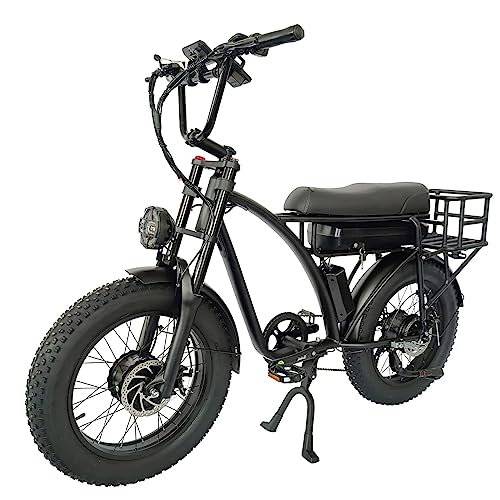 Geartist (US in Stock) Smlro E5 Plus Electric Retro Cargo Bicycle 2000W Dual Motor 35MPH Motorcycle Ebike 48V 18Ah Mountain City Road Snow 20\" Fat Tire 7 Speed E Bike MTB (All Black)