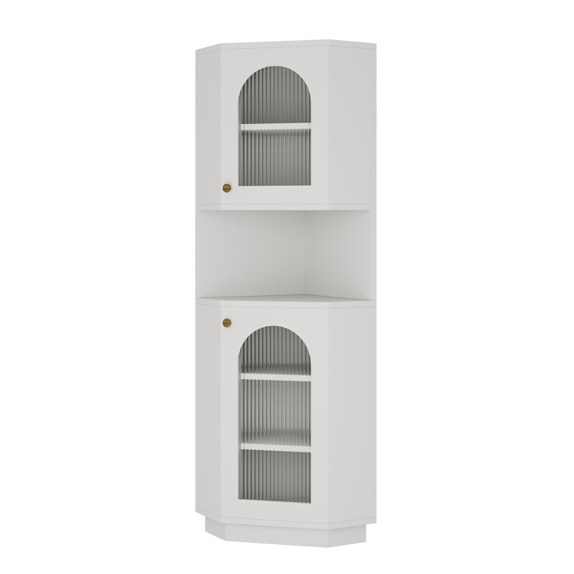 Armario esquinero con barra de luz, mueble de baño, 2 estantes, compartimento abierto, estantes ajustables, 45 x 45 x 166,5 cm, color blanco