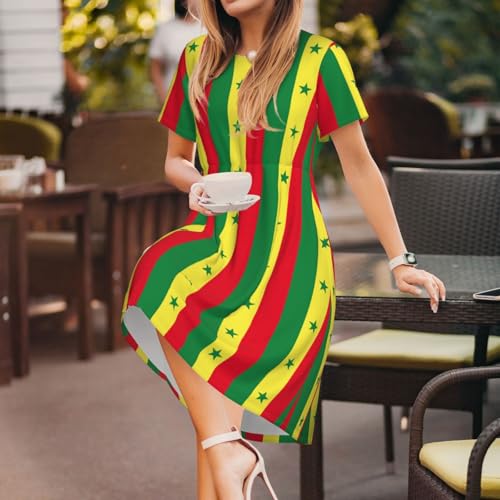 Robe Sénégal imprimé drapeau motif estival manches courtes