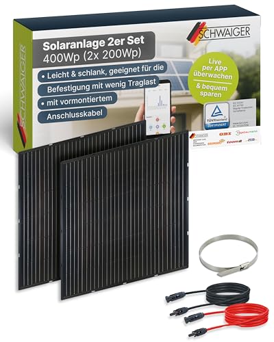 SCHWAIGER Balkonkraftwerk Slim‑Line 2er Set mit 400 Wp Glas Solarpanels I 2x 200 Wp...