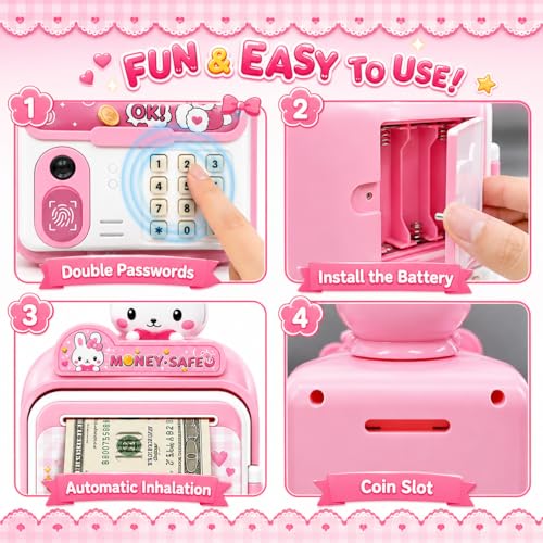 Image of Magicwand ATM Piggy Bank|Mini ATM|Coin Bank Money Saving Box with Password,【Pink】 Kids Safe Money Bank for Kids with Auto Grab Note Slot