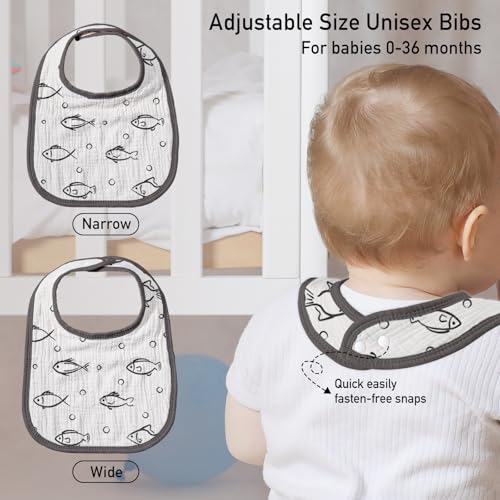 Image of Muslin Bibs for Baby Boy Girl, Adjustable Fit for Drooling and Teething | 8Pk, 100% Cotton Surface & Multi-Layer Absorbent Core, Shrink-resistant & Fade-Proof, Gentle on Sensitive Newborn skin