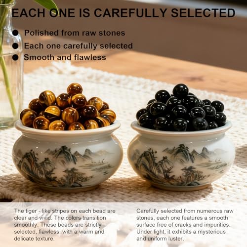 Natural obsidian crystal bracelet,Tigers eye black obsidian 10/12/13mm beads bracelet for men and women, Jewelry Healing elasticized Bracelets Bring Luck and happyness Prosperity.Mom/Dad/Wife/Employee gift3