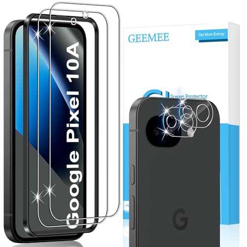 GEEMEE para Google Pixel 10A Protector de Pantalla de Lente de cámara, 2+2 Piezas Cristal Templado Película Vidrio Templado, Instalación Rápida 9H Alta Definicion Glass Screen Protector