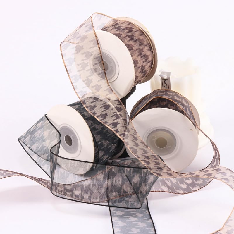 Nastro Nastro di seta Nastro di seta chiffon stampato uccello largo 20 iarde 2,5-5 cm for confezioni regalo Nastro da imballaggio bouquet di fiori for la lavorazione di nastri di chiffon(Brown,Wide 5c