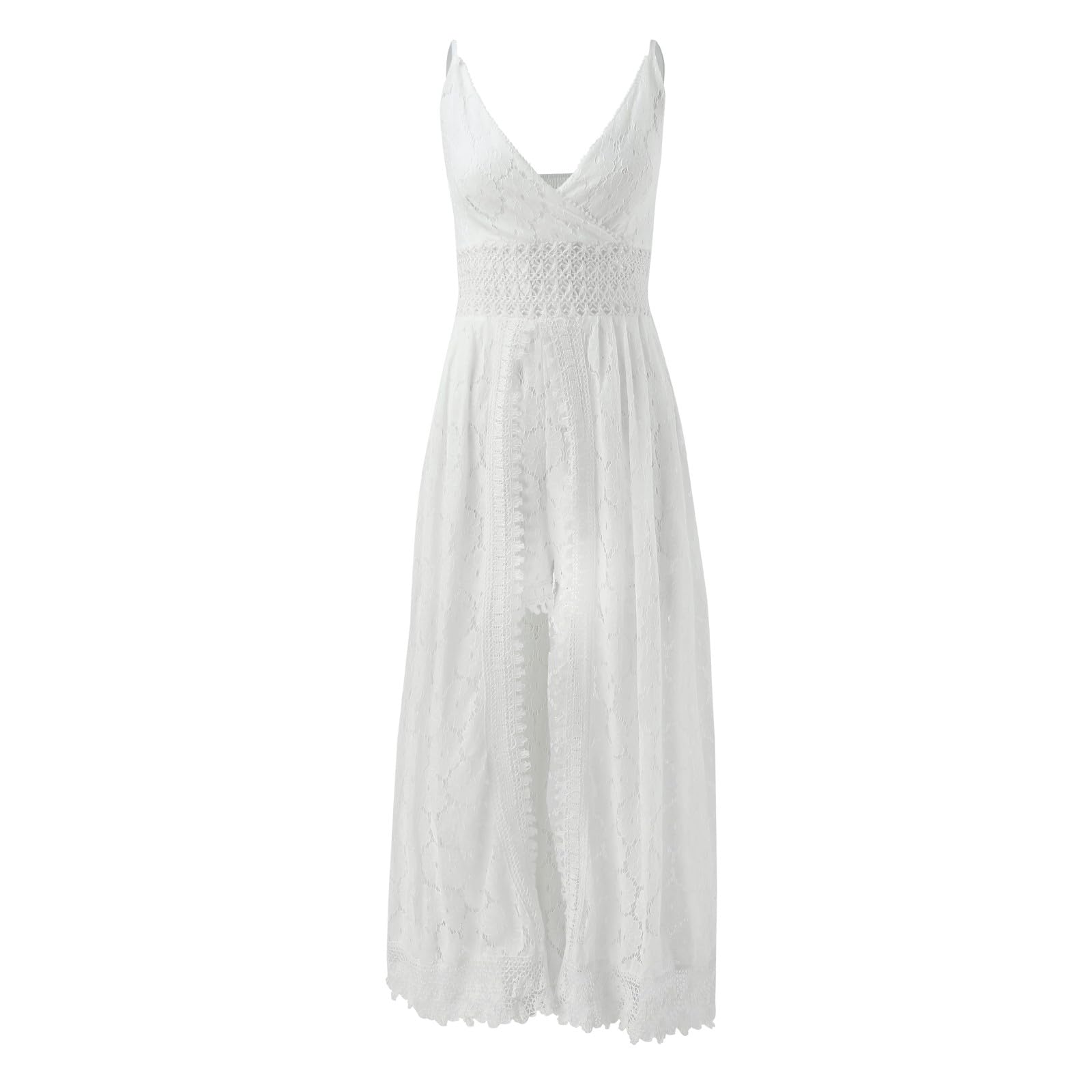 Robe longue d'été pour femme, col en V, sans manches, en dentelle
