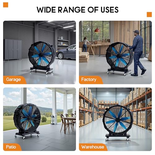Image of Albott 48 Inch Industrial Drum Fan, 17,660 CFM High Velocity Floor Fan with Wheels, 750W Heavy Duty Plastic, 3 Speeds Portable Blower for Garage, Workshop, Warehouse, Basement, Commercial Space