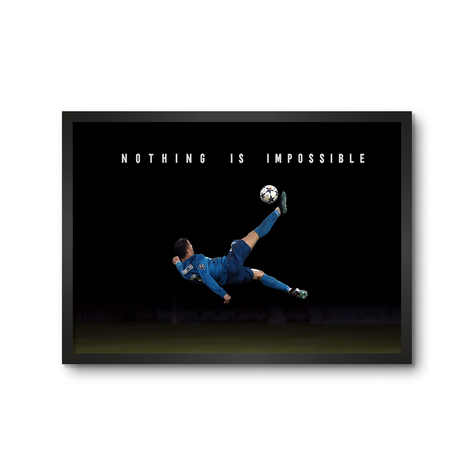 LAMRON Ronaldo Nothing is Impossible Wall Decoration Art Framed Poster, 12 Inch x 18 Inch, Matt Laminated Poster with 0.5 Inch Black Wooden Frame
