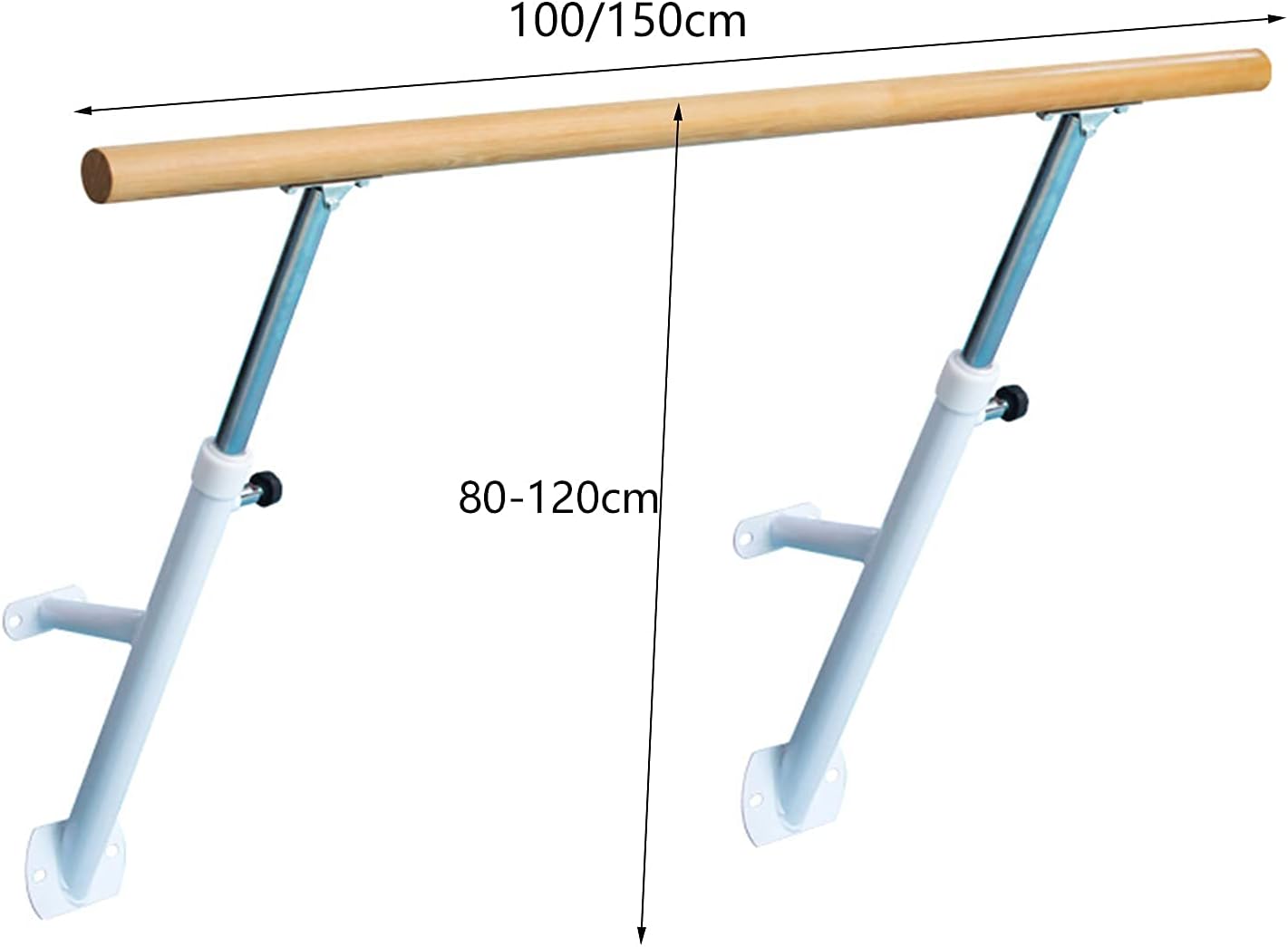 Wall-Mounted Ballet Bars, Adjustable Ballet with 100/150Cm Wood Rod Dance Stretch Bar Dance School Gym Ballet Equipment