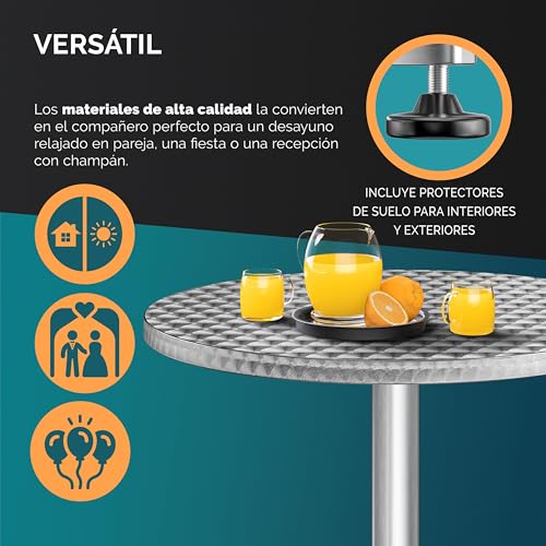 CASARIA® Mesa Alta de Bar Bistro 2en1 Altura Regulable 70/115cm de Aluminio Ø60cm Fiestas Jardín Patio - imagen 7
